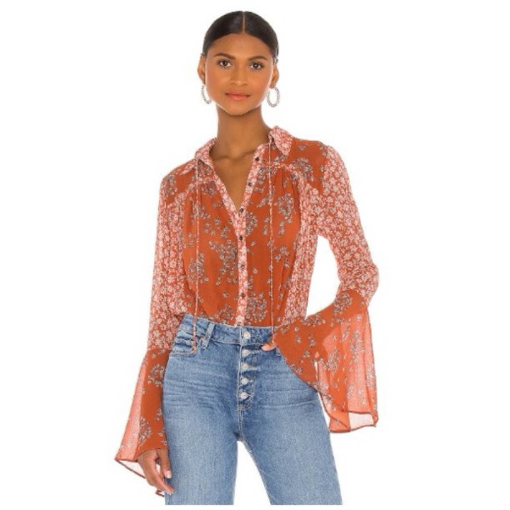 Free People Floral Rust Blouse